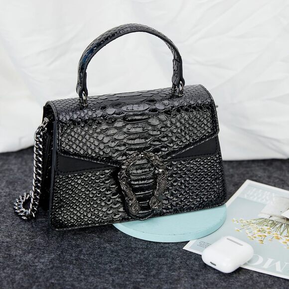 Classic Crossbody Chain Purses For Snake Pattern Textured Strap Handbags Eveni - Picture 6 of 7